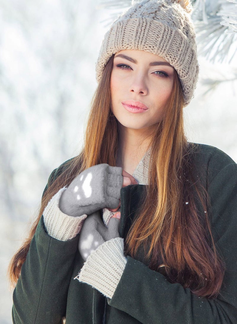 Winter Fingerless Gloves, 3 Pairs Cat Paws Cosplay Faux Fur Plush Gloves for Women, Warm Fleece Lined Knit Gloves with Elastic Cuff, Perfect for Cold Weather