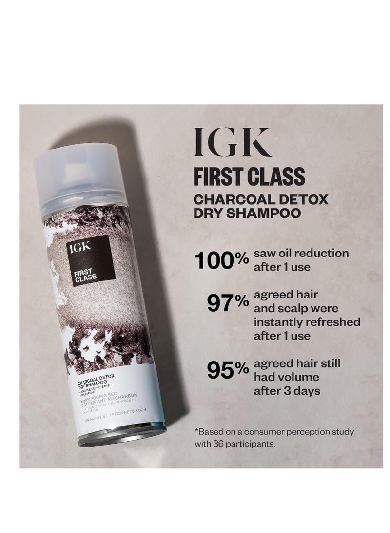 IGK FIRST CLASS Charcoal Detox Dry Shampoo | Volume + Soothes Scalp + Balance Oil | Vegan + Cruelty Free |