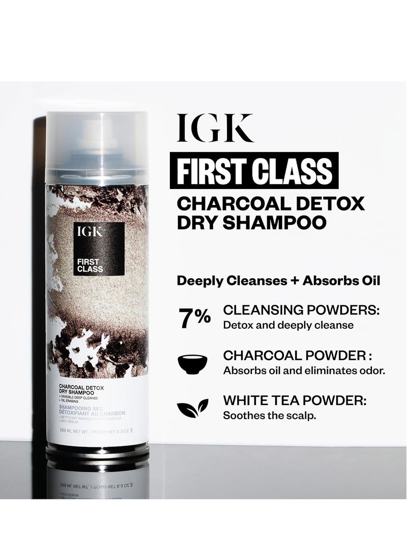 IGK FIRST CLASS Charcoal Detox Dry Shampoo | Volume + Soothes Scalp + Balance Oil | Vegan + Cruelty Free |