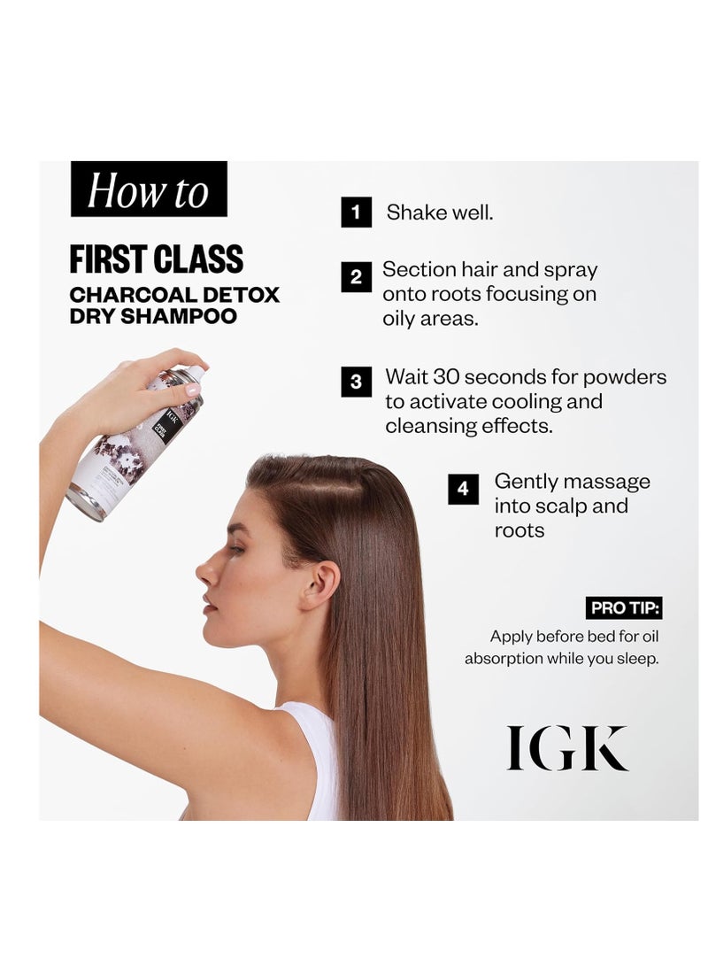 IGK FIRST CLASS Charcoal Detox Dry Shampoo | Volume + Soothes Scalp + Balance Oil | Vegan + Cruelty Free |