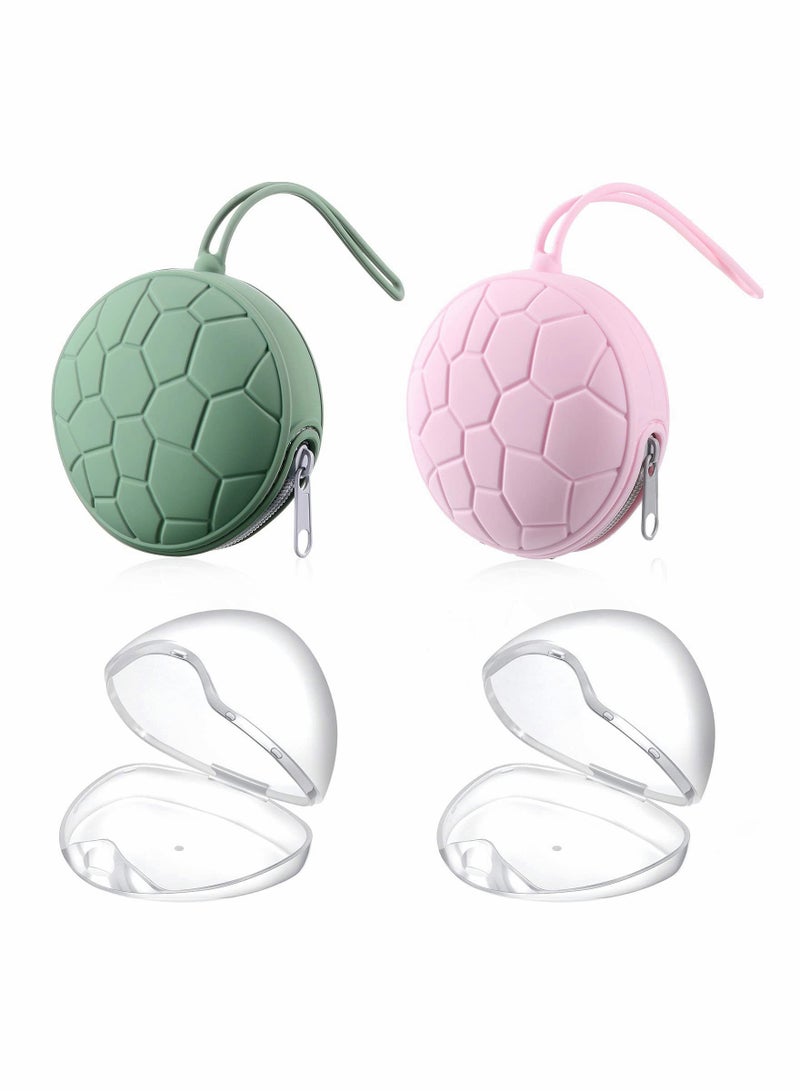 Silicone Pacifier Holder Case Set 4 Pieces Includes Storage Box Pouch Easy to Clean Light Pink Green