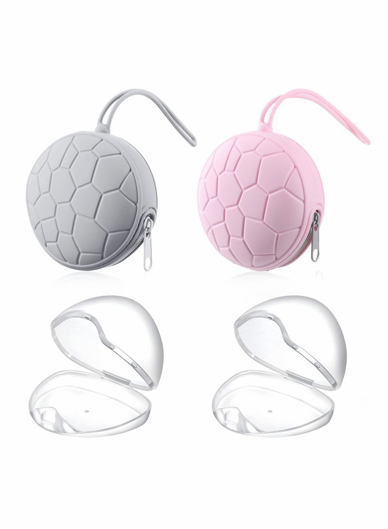 Silicone Pacifier Holder Set with Clear Storage Box 4 Pcs Easy to Clean Stylish Gray Light Pink