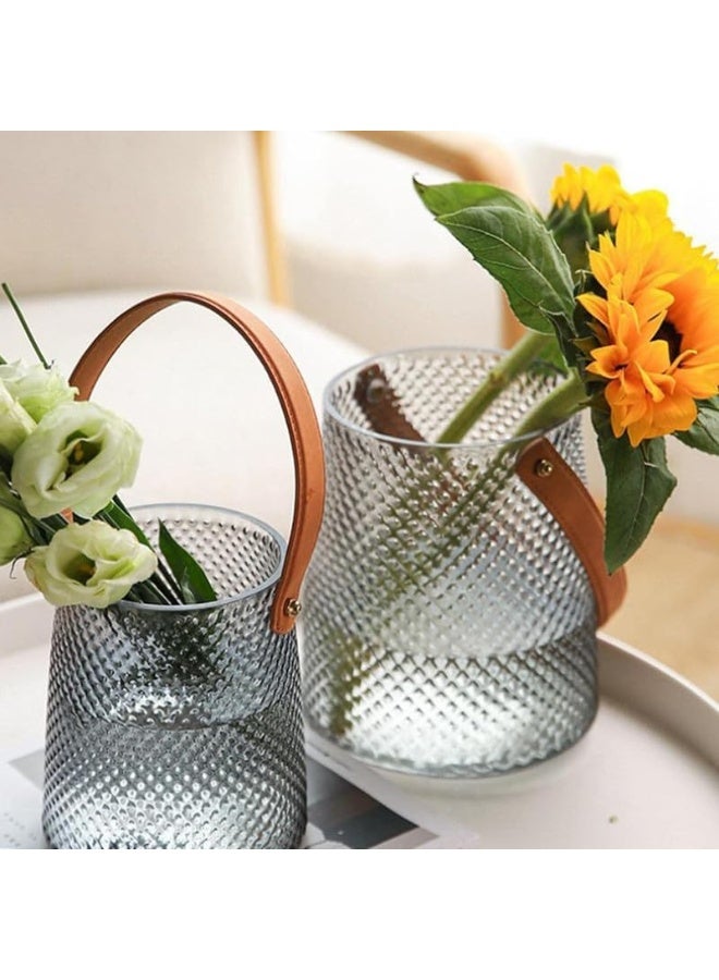 Glass Vase And Ice Bucket With Leather Handle Dull Clear 18X12.5X12.5Cm