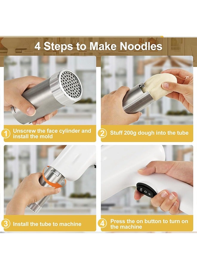 Handheld Electric Pasta Maker, 5-in-1 Cordless Pasta Maker Machine, Portable Noodle Maker with Dough Cutter, Automatic Noodle Press Machine, Homemade Spaghetti Maker-White