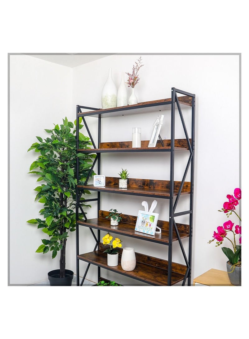 6-Tier Wooden Shelf With Metal Frame Rack