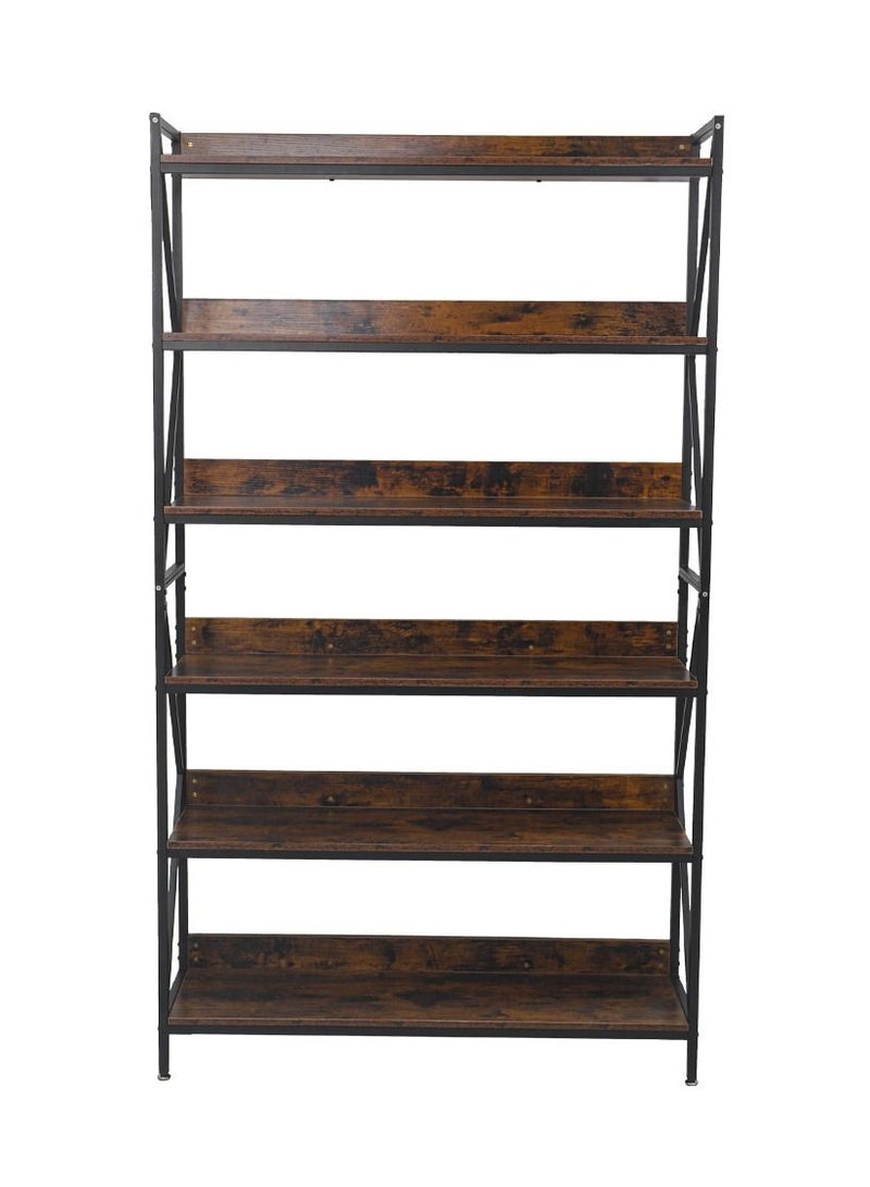 6-Tier Wooden Shelf With Metal Frame Rack