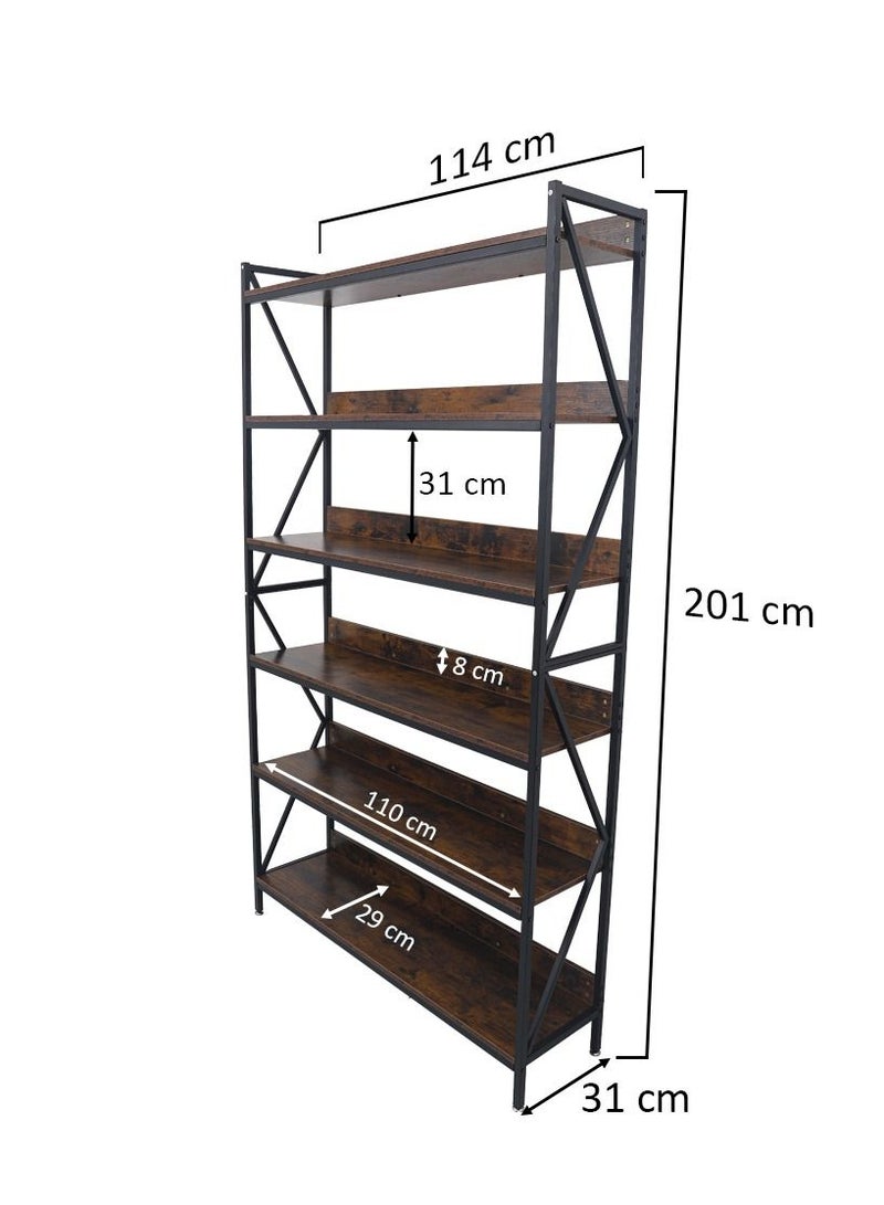 6-Tier Wooden Shelf With Metal Frame Rack