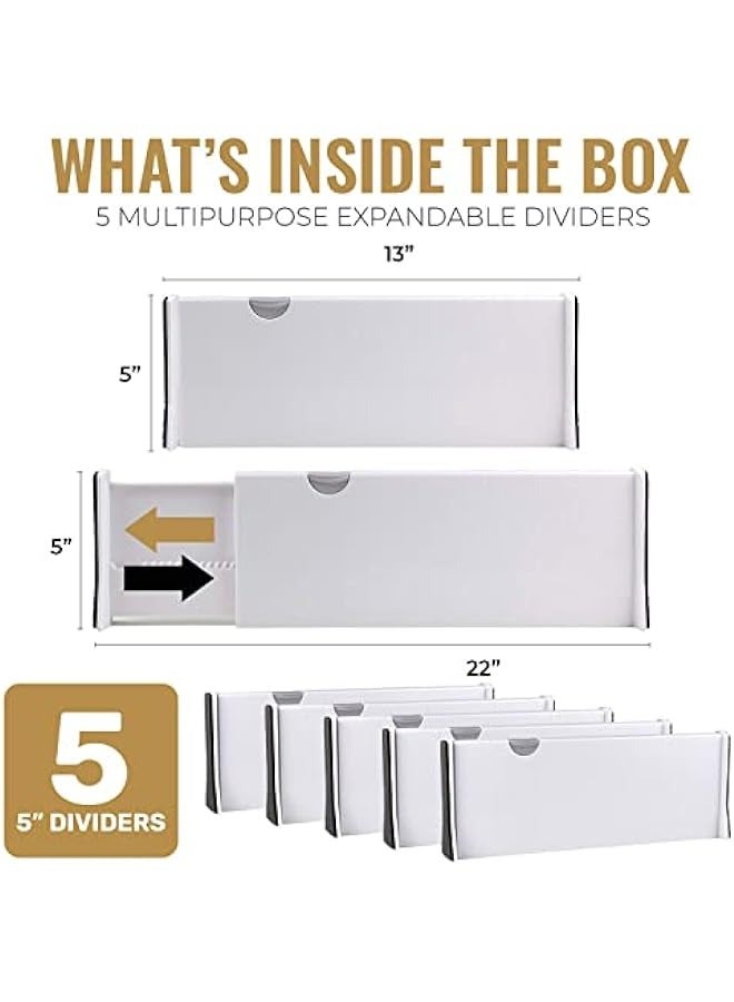 Deep Drawer Divider 5 Pack, [5 Inch Tall, 13-22