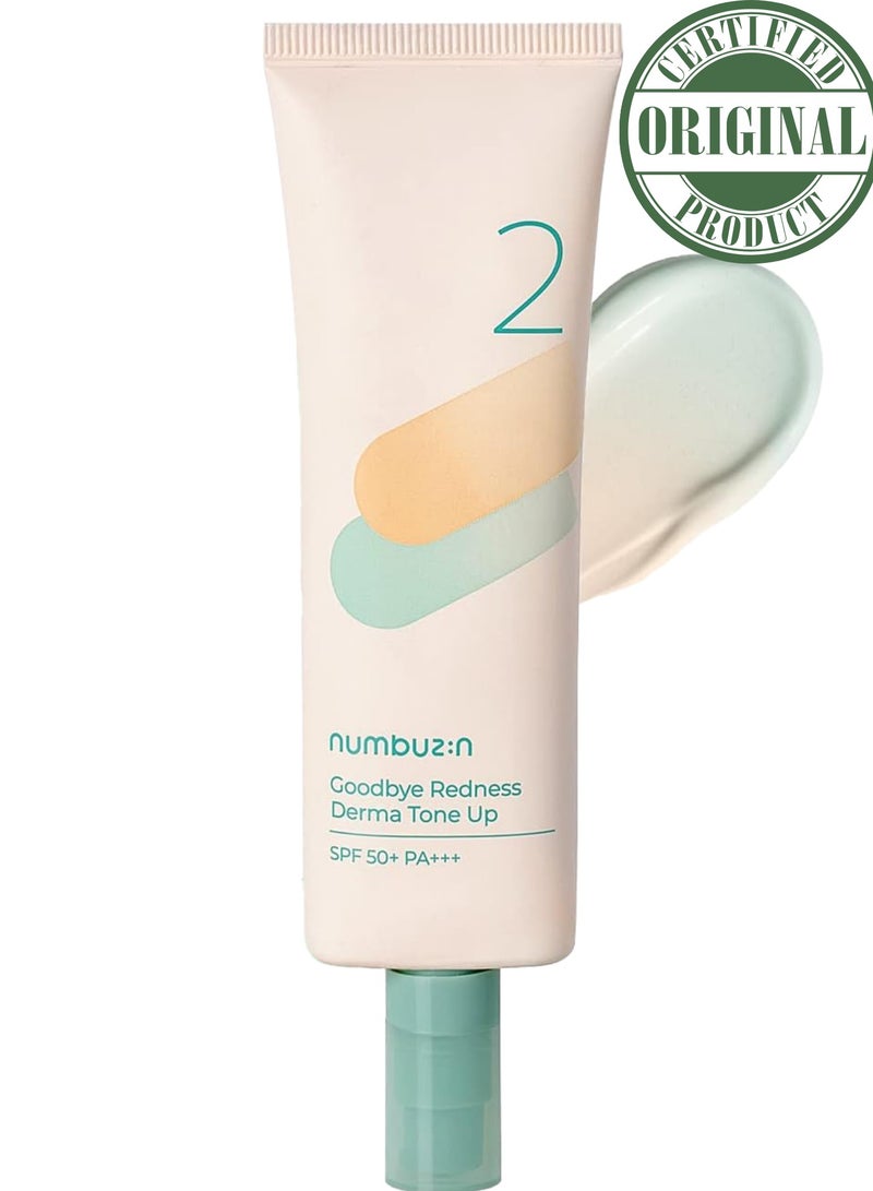 Numbuzin No.2 Goodbye Redness Derma Tone Up - Infused with Derma Ingredients and Tea Tree Leaf for Redness Reduction and Even Skin Tone, 50ml