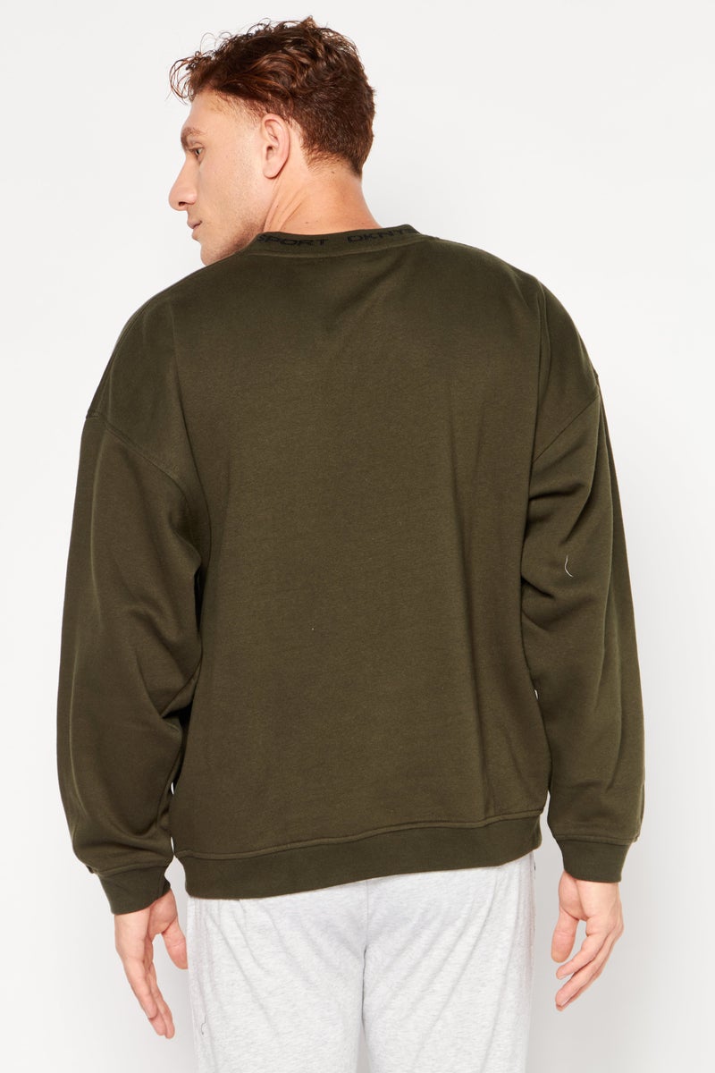 Men Sportswear Fit Long Sleeves Outdoor Sweatshirt, Army Green