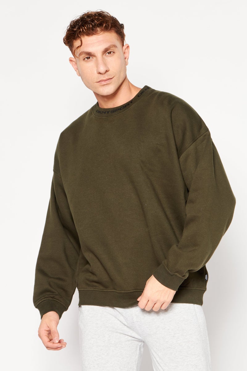 Men Sportswear Fit Long Sleeves Outdoor Sweatshirt, Army Green