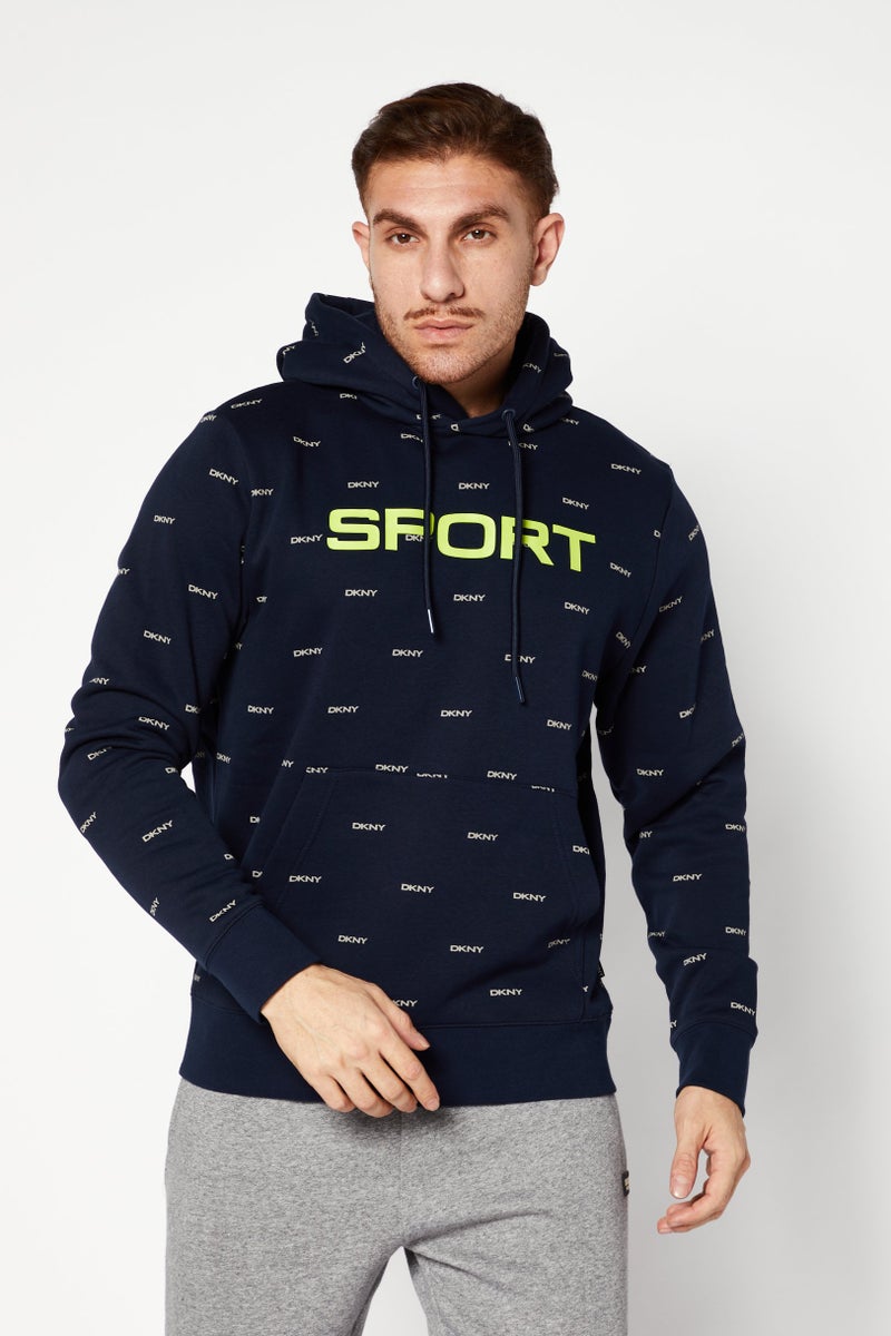 Men Sportswear Fit Brand Logo Outdoor Hoodie, Navy