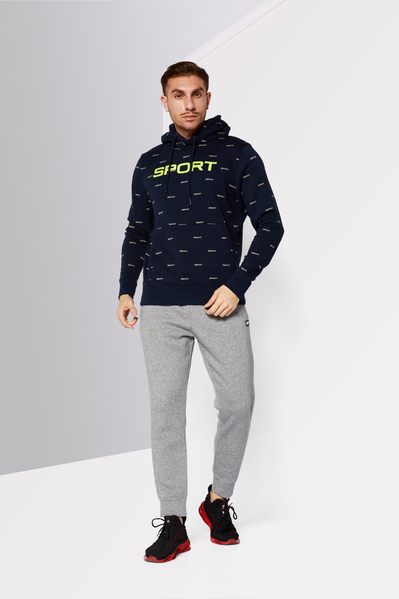 Men Sportswear Fit Brand Logo Outdoor Hoodie, Navy