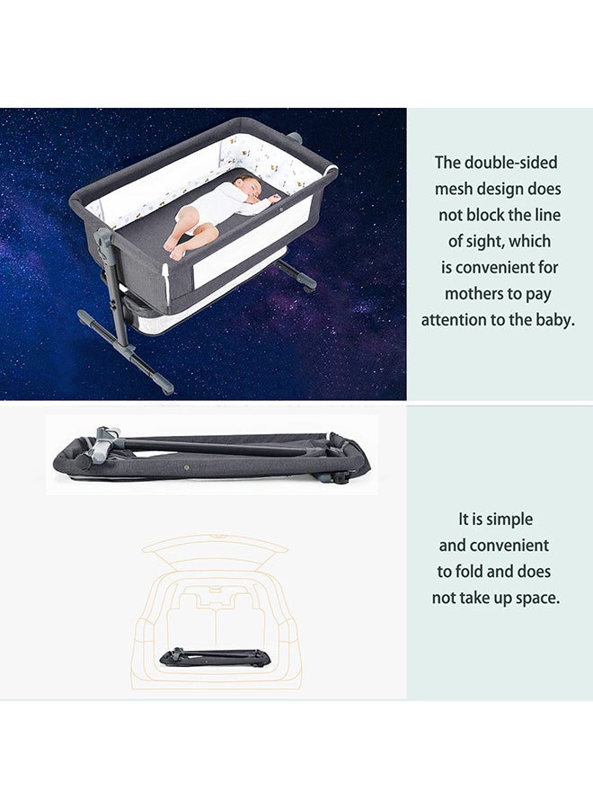 Baby Bedside Crib With Large Storage Basket, Adjustable Height/Angle, Soft Mattress, 360° Swivel Wheels