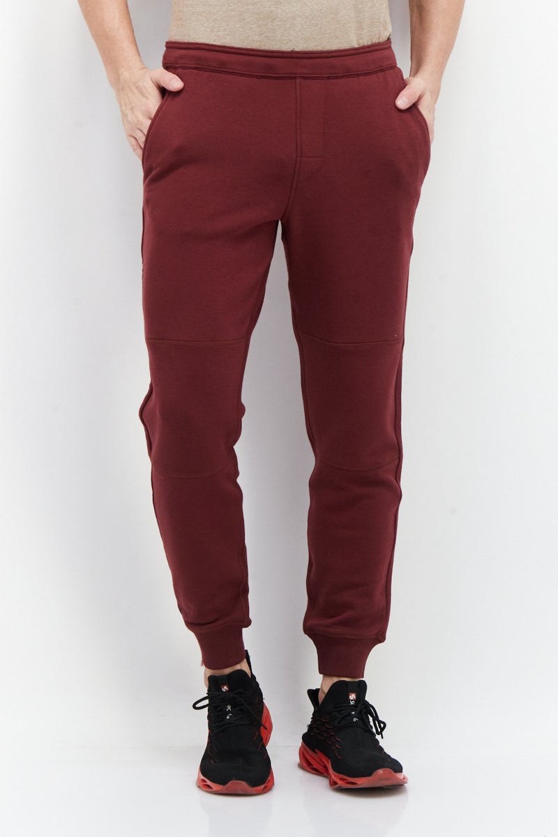 Men Drawstring Plain Sweatpants, Burgundy