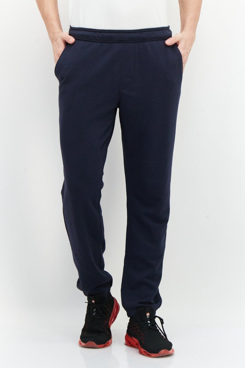 Men Regular Fit Solid Drawstring Jogger Pants, Navy