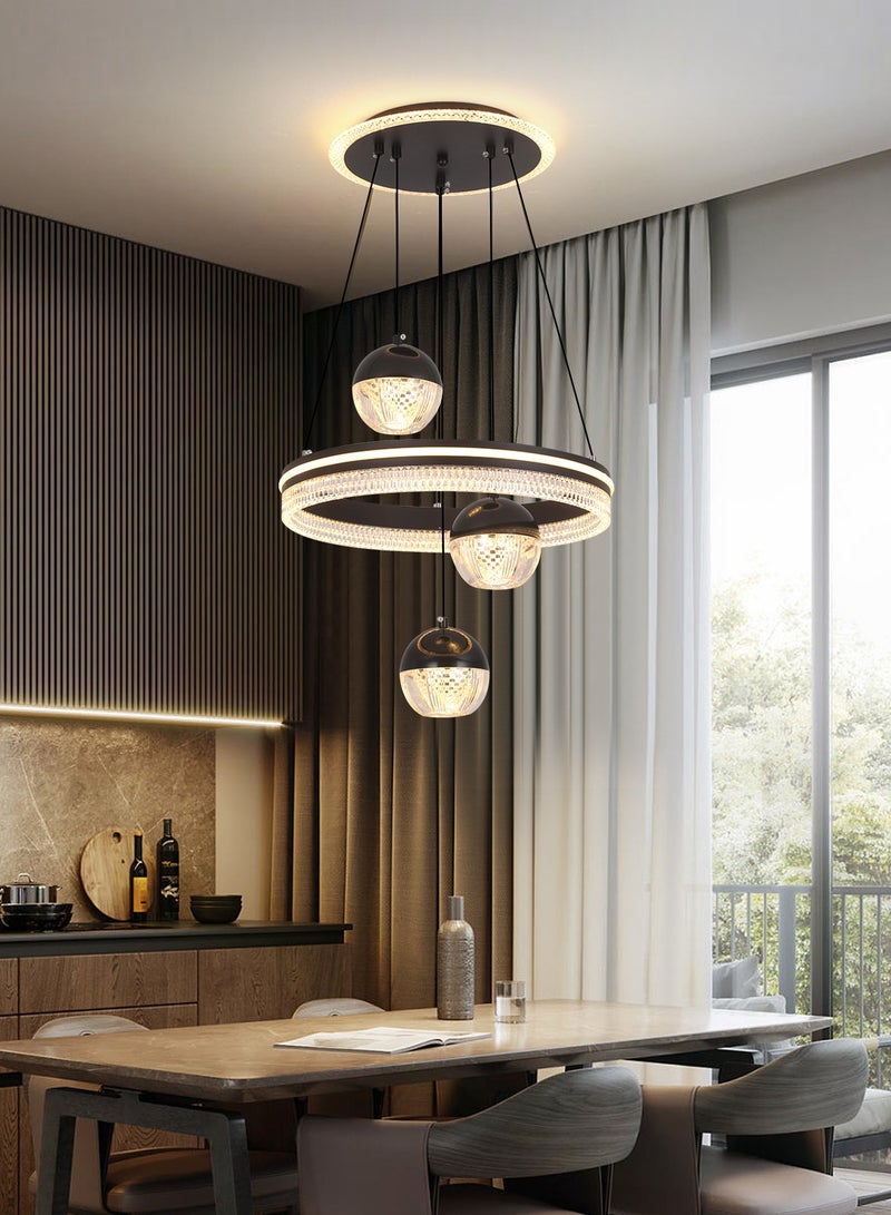 3 Heads Pendant Light Dining Room Table, Modern Black LED Three Round Shape Pendant Light for Kitchen Island Table, Adjustable Color Temperature and Height Chandelier