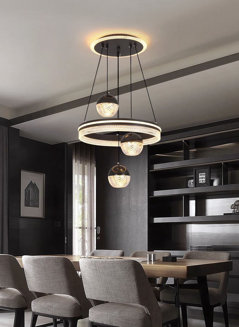 3 Heads Pendant Light Dining Room Table, Modern Black LED Three Round Shape Pendant Light for Kitchen Island Table, Adjustable Color Temperature and Height Chandelier