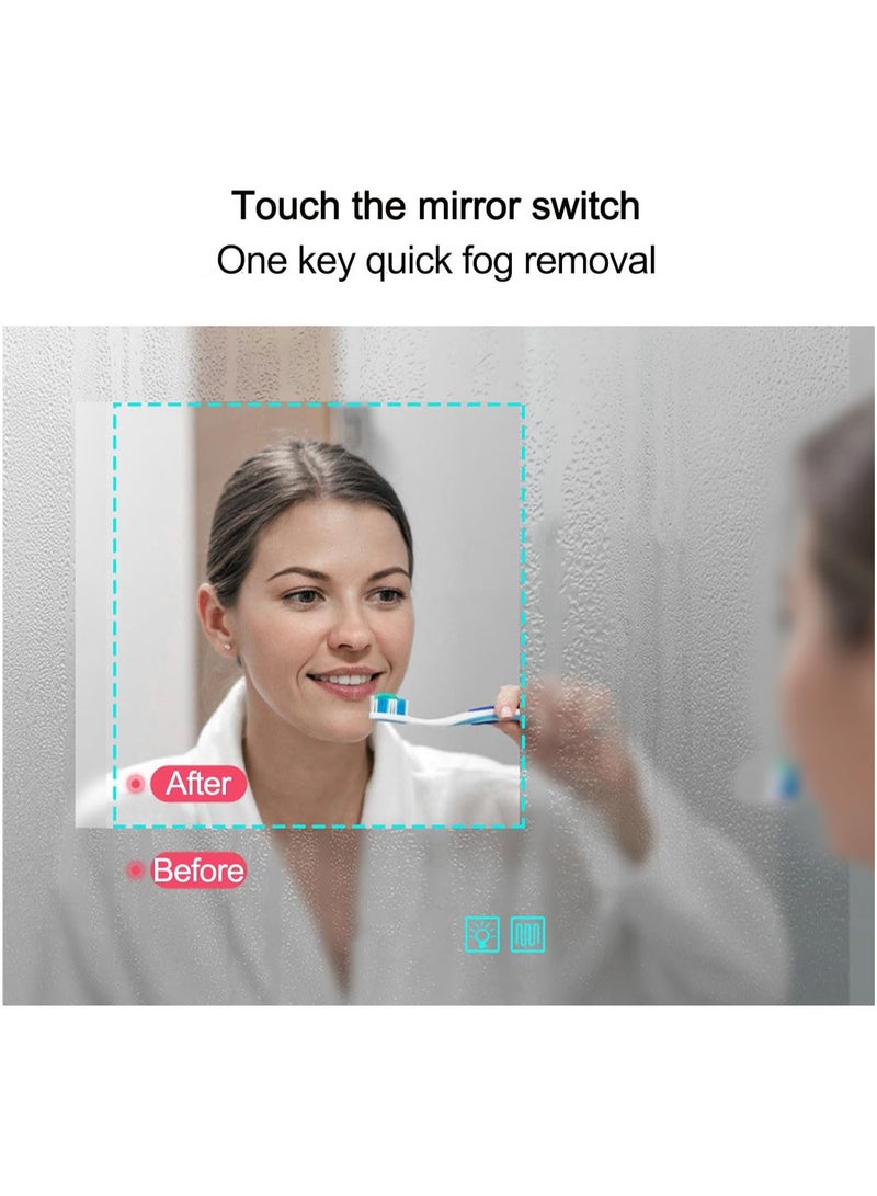 LED Bathroom Mirror, Backlit + Front Lights, Anti-Fog Makeup Mirror, 3 Colors Dimmable Led Vanity Mirror, Memory, Waterproof, Horizontal/Vertical Wall Mount