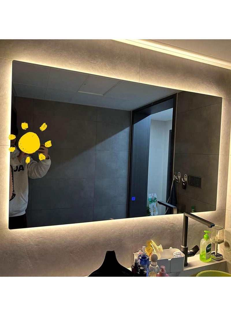 LED Bathroom Mirror, Backlit + Front Lights, Anti-Fog Makeup Mirror, 3 Colors Dimmable Led Vanity Mirror, Memory, Waterproof, Horizontal/Vertical Wall Mount