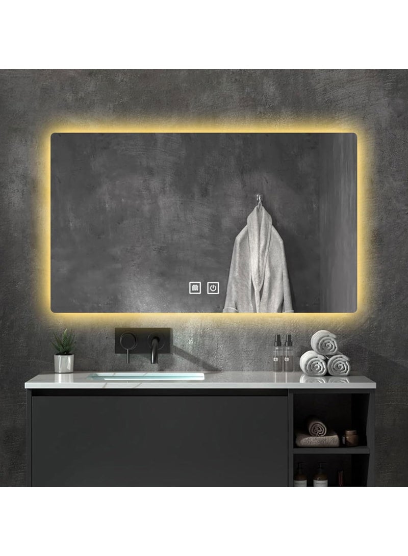 LED Bathroom Mirror, Backlit + Front Lights, Anti-Fog Makeup Mirror, 3 Colors Dimmable Led Vanity Mirror, Memory, Waterproof, Horizontal/Vertical Wall Mount