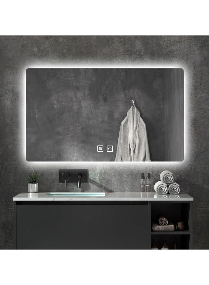 LED Bathroom Mirror, Backlit + Front Lights, Anti-Fog Makeup Mirror, 3 Colors Dimmable Led Vanity Mirror, Memory, Waterproof, Horizontal/Vertical Wall Mount