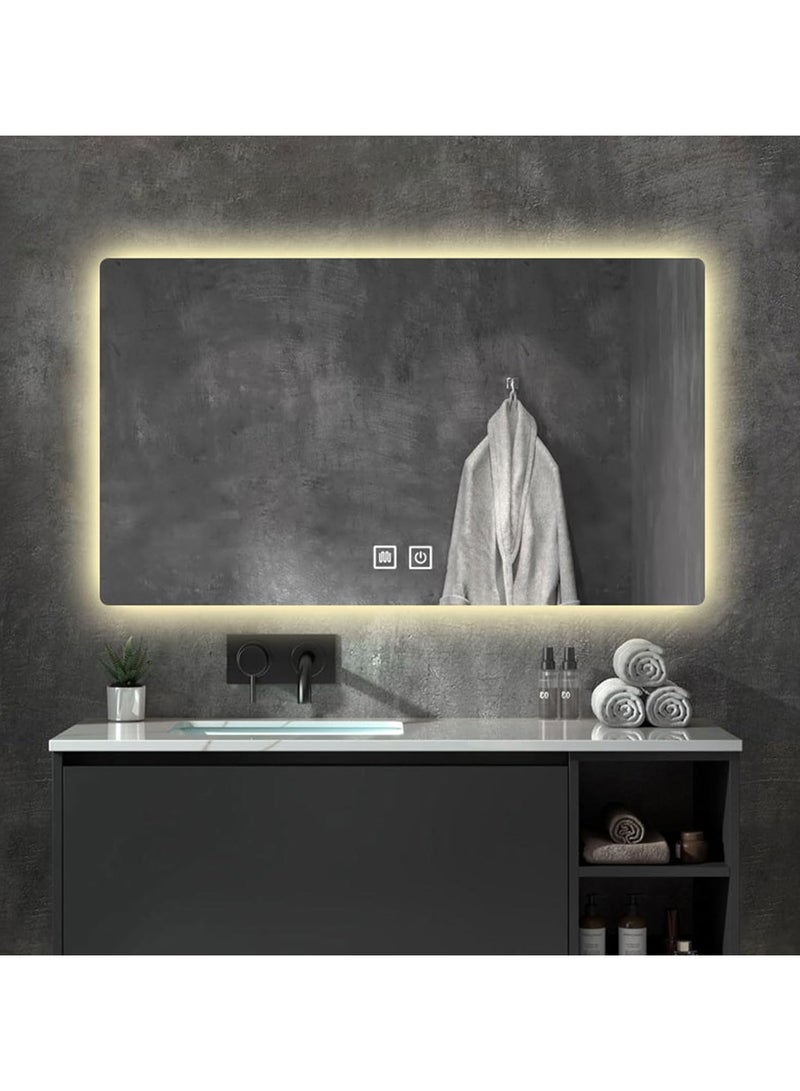 LED Bathroom Mirror, Backlit + Front Lights, Anti-Fog Makeup Mirror, 3 Colors Dimmable Led Vanity Mirror, Memory, Waterproof, Horizontal/Vertical Wall Mount