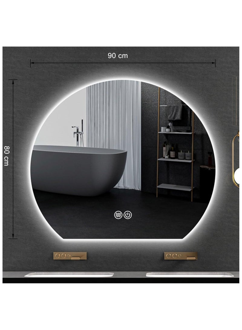 Half Circle Bathroom Mirror with LED Lights, Wall Mounted Mirror, HD bathroom vanity mirror, 3 Color Light Mirror for Wall