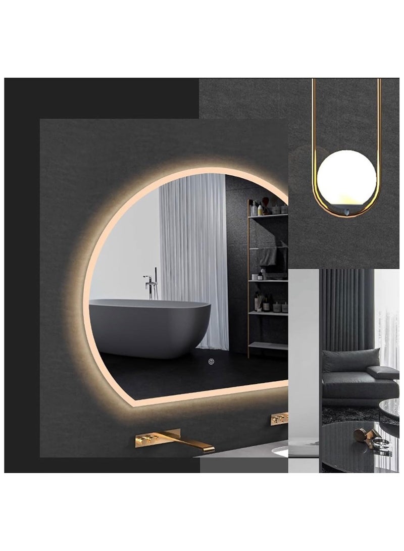 Half Circle Bathroom Mirror with LED Lights, Wall Mounted Mirror, HD bathroom vanity mirror, 3 Color Light Mirror for Wall