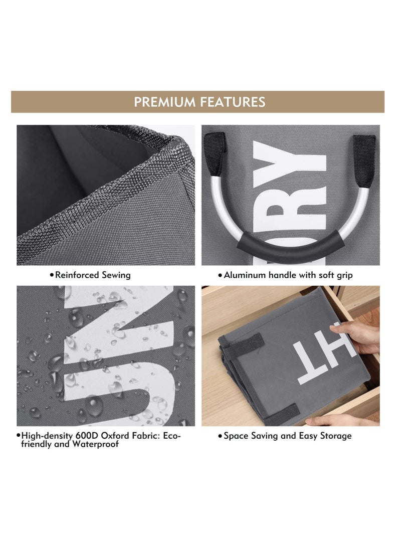 40L Collapsible Laundry Basket Freestanding Tall Clothes Hamper Foldable Hamper Basket Bags Suitable for Bedroom Bathroom Laundry Room (Dark Grey)