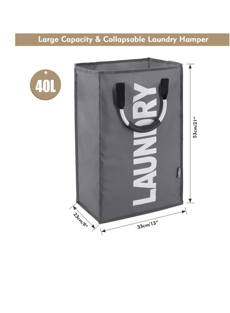 40L Collapsible Laundry Basket Freestanding Tall Clothes Hamper Foldable Hamper Basket Bags Suitable for Bedroom Bathroom Laundry Room (Dark Grey)