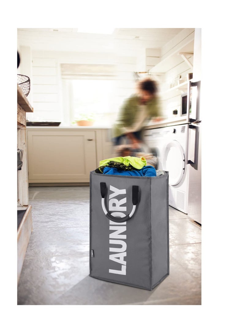 40L Collapsible Laundry Basket Freestanding Tall Clothes Hamper Foldable Hamper Basket Bags Suitable for Bedroom Bathroom Laundry Room (Dark Grey)