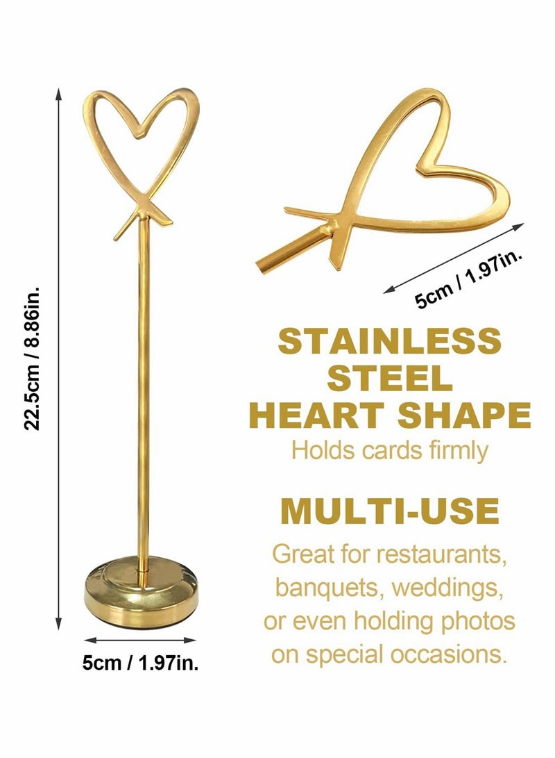 5  Pieces  Mini Place Card Holders Heart Shape Clip Place Cards Holder   Table Card Holder Table Picture Stands Wire Photo Holder Menu Memo Clips Idea for Wedding Anniversary Party (Gold)