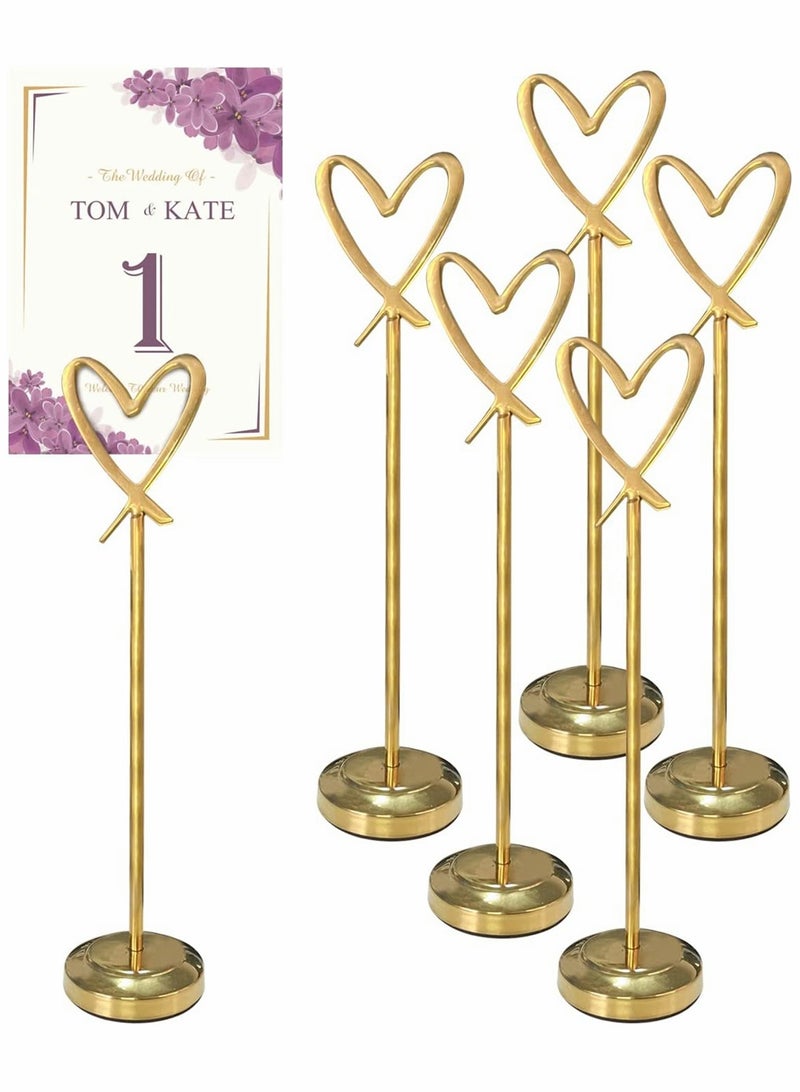 5  Pieces  Mini Place Card Holders Heart Shape Clip Place Cards Holder   Table Card Holder Table Picture Stands Wire Photo Holder Menu Memo Clips Idea for Wedding Anniversary Party (Gold)