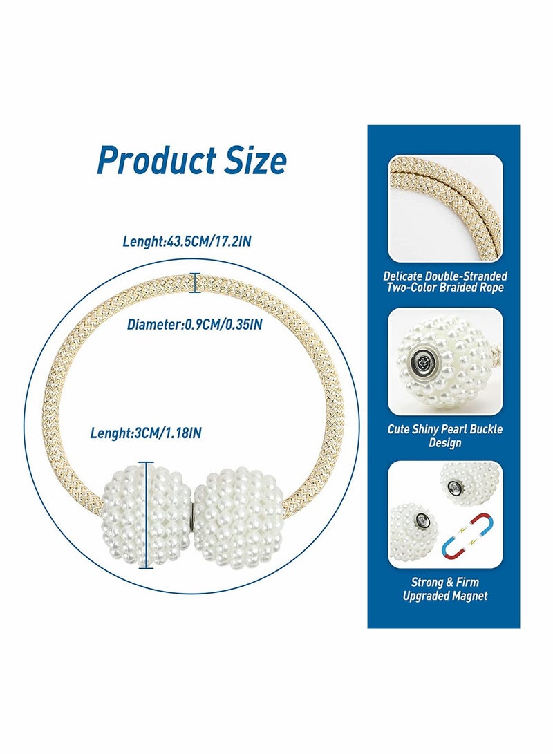 Magnetic Curtain Tiebacks Convenient Drape Tie Backs Pearl Decorative Rope Holdback Holder for Home Office Hotel Window Drapery Deco No-Install Drill Hook (4 Pcs Beige)