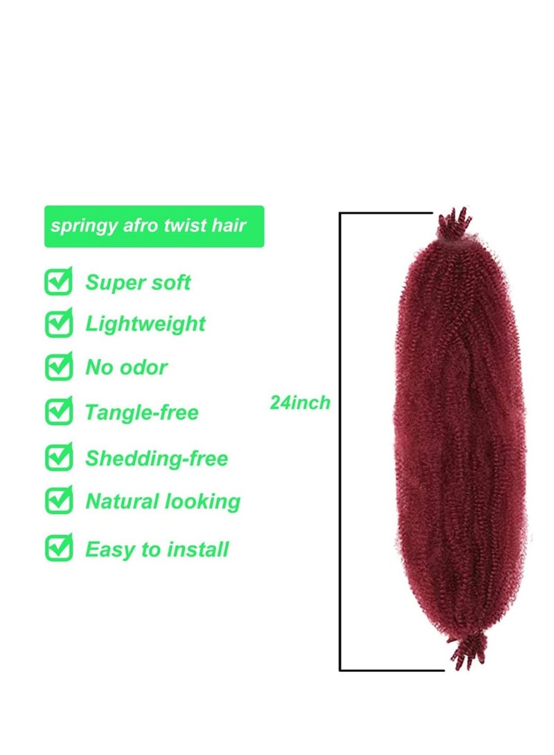 24 Inch Springy Afro Twist Hair Natural Synthetic Hair Pre Separated Marley Twist Braiding Hair Synthetic Wrapping Hair For Soft Suitable for Women 2 Pieces Red