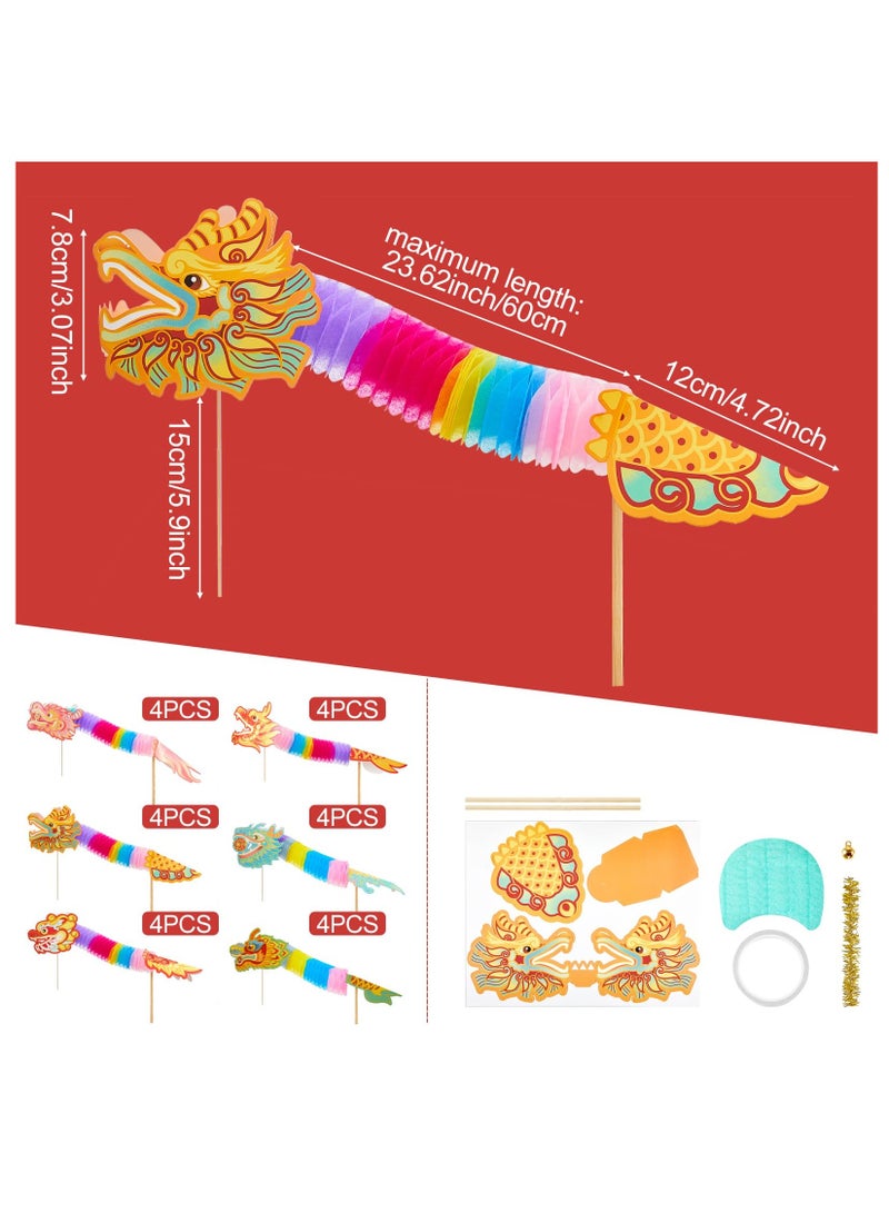 12 Pack 2024 Chinese Paper Dragon Decorations 3D DIY Chinese Paper Dragon Pick Garland Banner New Year Paper Dragon Puppet for Kids Spring Festival Party Craft Set Supplies, 6 Styles