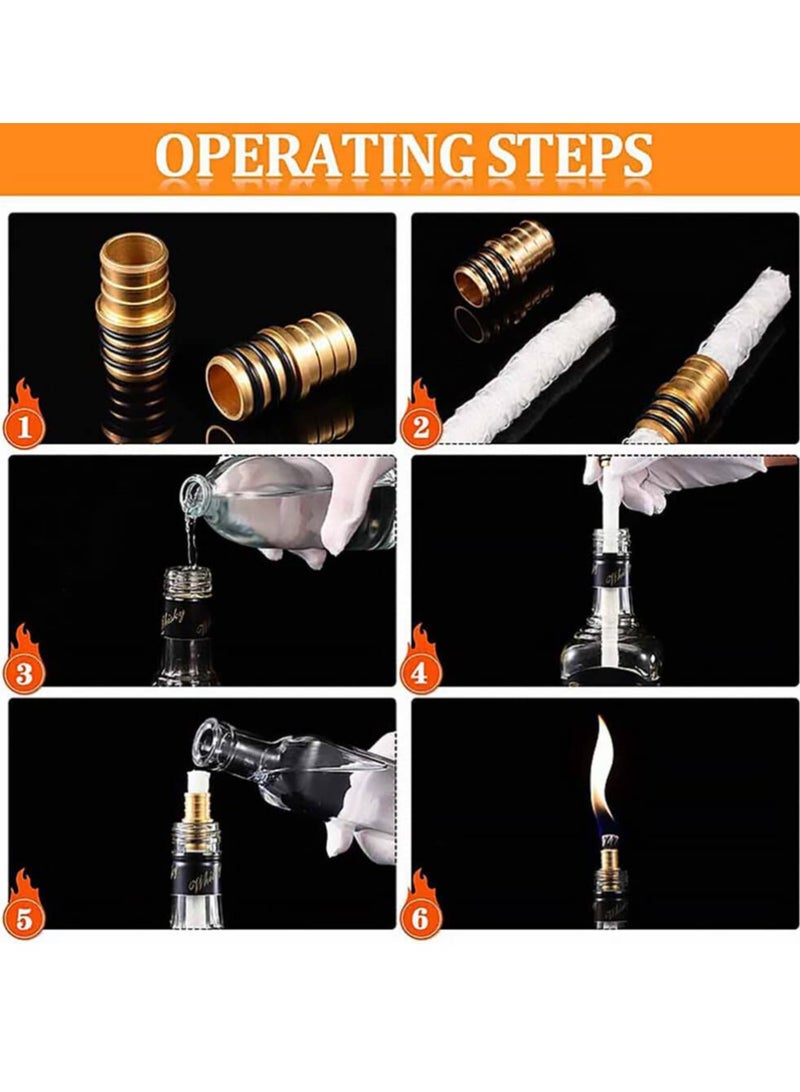 6 Pieces Bottle Lamp Wick Kerosene Wick for Ceramic Holders Torch Bottle Oil Candle Lamp Replacement Wick Fiberglass Wicks with Brass Holders (13.8 Inch Bottle not Included)