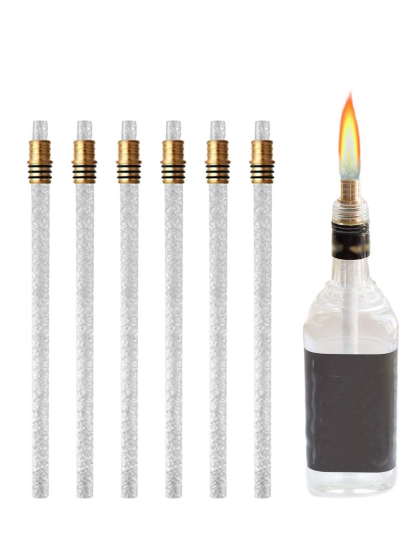 6 Pieces Bottle Lamp Wick Kerosene Wick for Ceramic Holders Torch Bottle Oil Candle Lamp Replacement Wick Fiberglass Wicks with Brass Holders (13.8 Inch Bottle not Included)