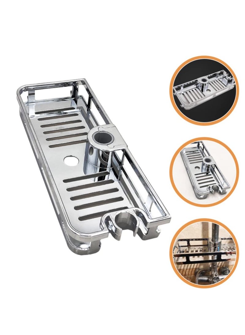 SYOSI Direct Shower Caddy Shelf for Slide Bar Shower Caddy No Drilling Shower Shelf Caddy Bath Organiser with Buckle and Shower Head Hook Rustproof Storage Rack for 22mm-25mm Shower Rail Silver