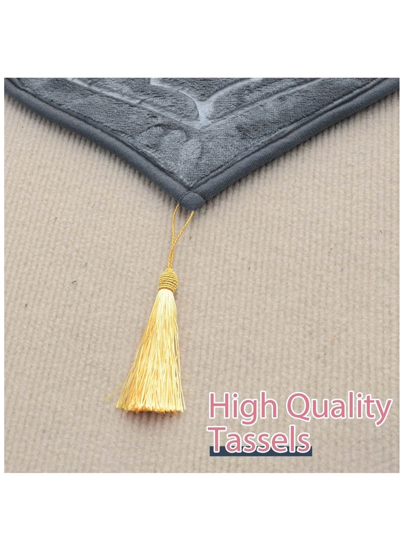 Pack of 2 Prayer Mats 70x110cm Anti-Slip Velvet Top Islamic Prayer Rugs for Gifting New Dome Design Thick Padded Sajadah Prayer Mat for Couples Men Women Eid Gift Ramadan Prayer Mat Grey/Pink