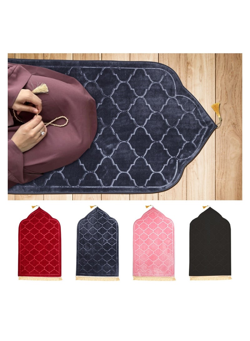 Pack of 2 Prayer Mats 70x110cm Anti-Slip Velvet Top Islamic Prayer Rugs for Gifting New Dome Design Thick Padded Sajadah Prayer Mat for Couples Men Women Eid Gift Ramadan Prayer Mat Grey/Pink
