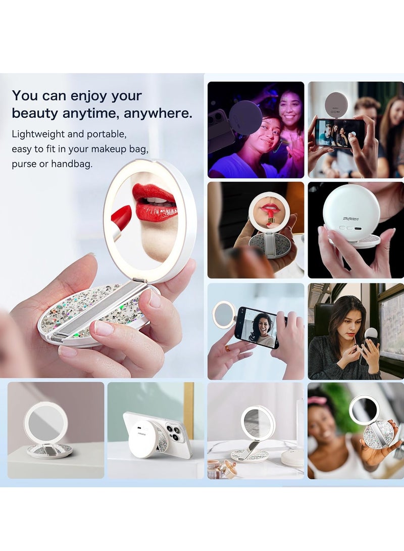 Magnetic Fill Light Mirror with 3 Scene Lighting Modes, Adjustable Magnetic Bracket, 180° Multi-Angle, Type-C Charging, Portable Makeup Mirror with Phone Stand & Powerful Fill Light for Photography, Video & Travel