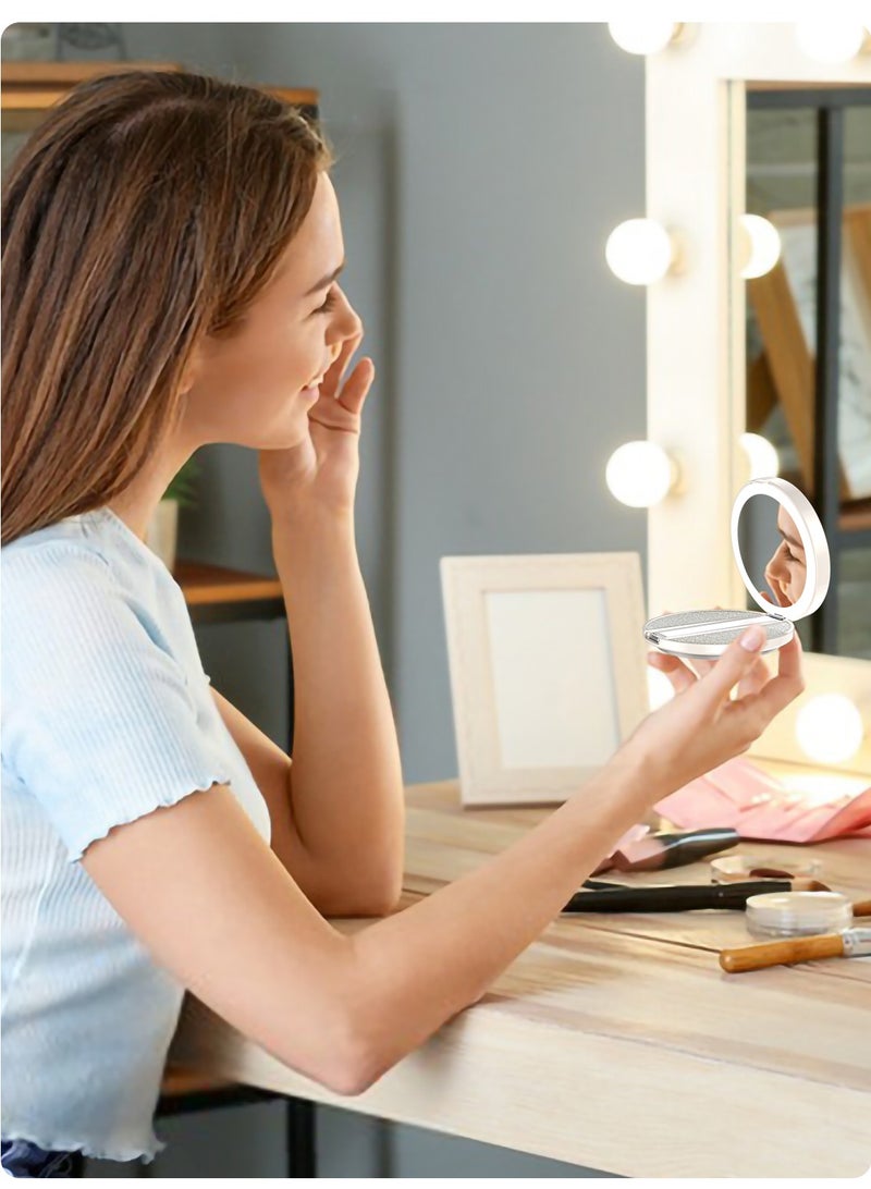 Magnetic Fill Light Mirror with 3 Scene Lighting Modes, Adjustable Magnetic Bracket, 180° Multi-Angle, Type-C Charging, Portable Makeup Mirror with Phone Stand & Powerful Fill Light for Photography, Video & Travel