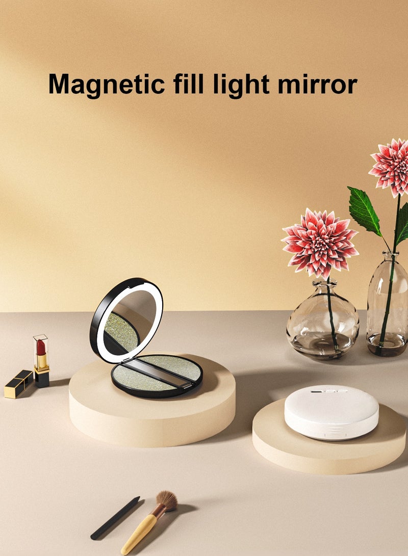 Magnetic Fill Light Mirror with 3 Scene Lighting Modes, Adjustable Magnetic Bracket, 180° Multi-Angle, Type-C Charging, Portable Makeup Mirror with Phone Stand & Powerful Fill Light for Photography, Video & Travel