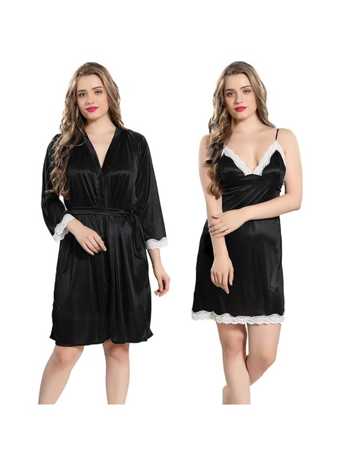 Women's Satin Printed Knee Length Nighty