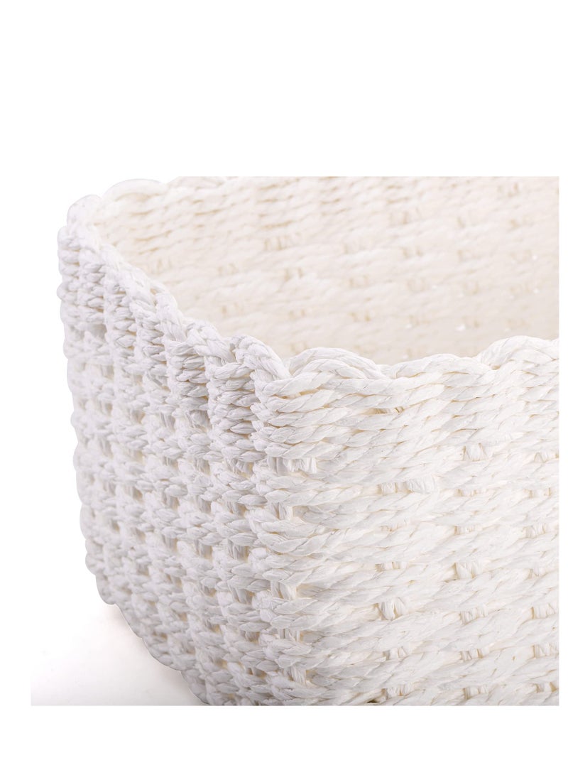 3 Pcs Durable Paper Rope Woven Storage Baskets, Braided Multipurpose Organizer Bins for Kids Baby Closets, Room Decor, Dog Cat Toys, Gift Baskets Empty - White 3 Sizes