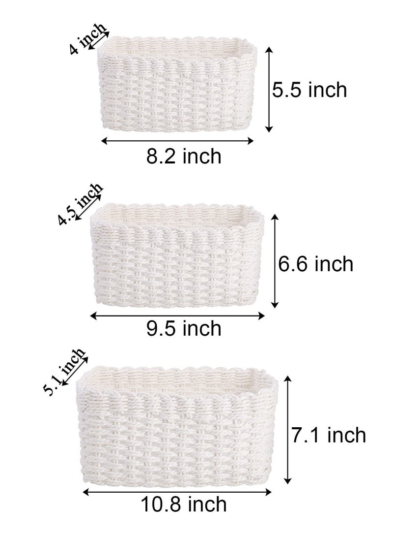 3 Pcs Durable Paper Rope Woven Storage Baskets, Braided Multipurpose Organizer Bins for Kids Baby Closets, Room Decor, Dog Cat Toys, Gift Baskets Empty - White 3 Sizes