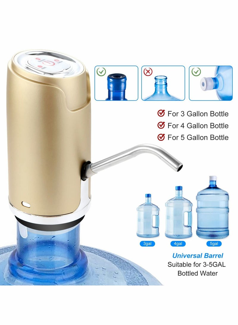 Electric Water Absorber Pump USB Charging Low Noise 5 Gallon Universal Automatic Water Aspirator Mini Portable Drinking Water Pump for Kitchen Home Office Camping (Gold)