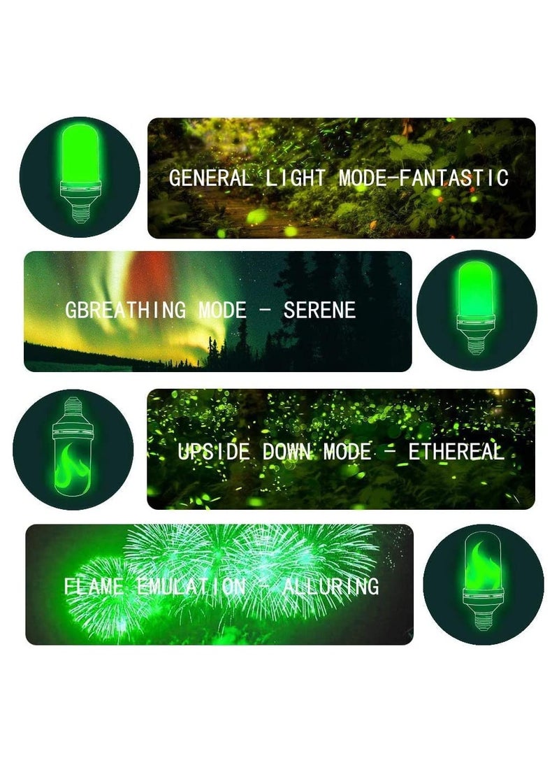 LED Flame Light Bulb Upgraded 4 Modes Flickering Light Bulbs with Upside Down Effect E27 Base Flame Bulb for Party Indoor and Outdoor Home Decoration Romantic Atmosphere Lighting (2 Pieces Green)